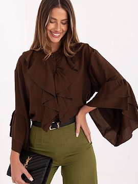 cămașă cu mânecă lungă Rue Paris  O bluză elegantă de damă fără guler, confecționată din viscoză de înaltă calitate, este o alegere perfectă atât pentru ziua de z