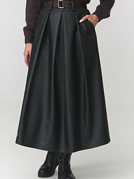 spódnica Makadamia  Fusta neagră elegantă din piele ecologică este un must-have absolut în garderoba feminină! Realizată dintr-un material moale și plăc