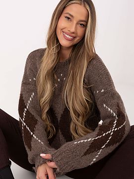 sweter Italy Moda  Acest pulover elegant este o propunere pentru femeile care apreciază confortul, originalitatea și caracterul modern. Modelul geometric dom