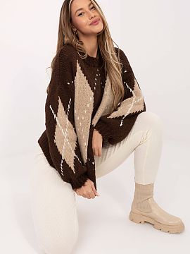 sweter Italy Moda  Acest pulover elegant este o propunere pentru femeile care apreciază confortul, originalitatea și caracterul la modă. Modelul geometric d