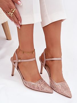 Pantofi cu toc subţire (stiletto) Step in style  Tocurile strălucitoare sunt o propunere ideală pentru ieșirile de seară și ocaziile speciale. Închise cu o curea reglabilă cu cataram