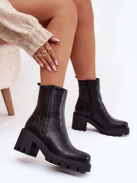 Cizme cu toc Step in style  Botinele pentru femei din piele ecologică sunt o alegere stilată și practică pentru zilele mai reci. Interiorul căptușit oferă căldu