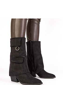 Cizme cu toc Solea  Botinele negre cu buzunare Nadiia sunt alegerea perfectă pentru femeile care apreciază combinația dintre aspectul la modă, confort și s