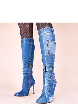 Cizme cu toc Solea  Prezentăm cizmele cu toc din denim cu buzunare Sina, care sunt cu adevărat must-have pentru orice iubitoare de modă. Aceste pantofi deose