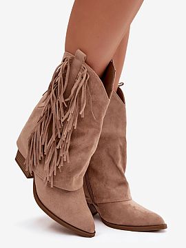 Botine cu toc Step in style  Cizmele de cowboy din piele ecologică sunt un model elegant inspirat de atmosfera western. Franjurile caracteristice le conferă ușurinț�