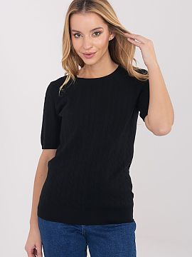 Pulover cu mânecă scurtă Factory Price  Un pulover universal de damă cu caracter casual, perfect pentru stilizările de zi cu zi și pentru muncă. Modelul se remarcă prin textur