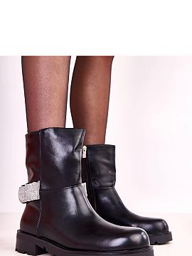 Botine Solea  Prezentăm botine negre pentru femei cu decor de cirkon Elisana, care combină eleganța și confortul. Aceste botine plate au fost create c