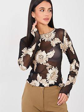 Bluzka Italy Moda  O bluză elegantă, croită dintr-o rețea delicată, care subliniază subtil silueta. Modelul se remarcă printr-un model impresionant de f