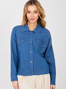 Jachetă Rue Paris  Jachetă clasică de damă din denim în stil casual, ideală pentru stilizările de zi cu zi. Model cu nasturi, cu guler clasic și mâneci