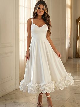 Rochie de seară Bicotone  Rochie elegantă de lungime midi, cu închidere ascunsă cu fermoar. Partea de sus mulată, cu decolteu în formă de inimă și cu bretele 