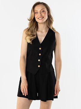 Vestă awama  Vesta din in stilat, cu croiala feminina, captusita, care completeaza perfect tinutele de vara. Modelul cu decolteu in forma de V subtiaza f