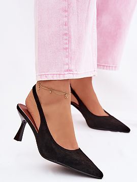 Sandale cu toc Step in style  Sandale pentru femei cu toc în imitație de catifea sunt o propunere elegantă și atemporală, care completează perfect multe ținute. Re