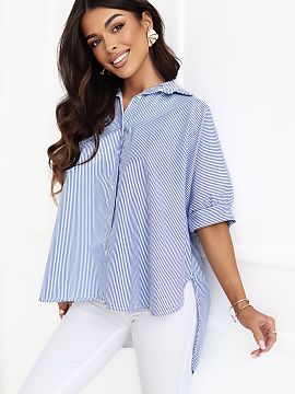 Cămaşă cu mânecă scurtă Rue Paris  Cămașa de damă cu dungi este o propunere stilată care combină relaxarea casual cu accentele elegante. Se potrivește perfect atât pent