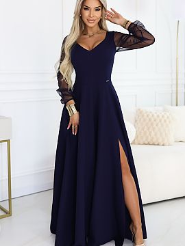 rochie lungă Numoco  Această rochie maxi deosebită, de culoare albastru închis, de la marca Numoco, este o combinație între eleganța clasică și finisajul