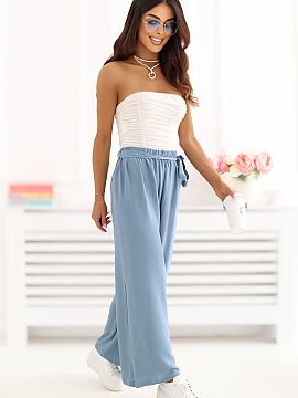 Pantaloni pentru femei Factory Price  Pantaloni largi de damă sunt o propunere stilată și confortabilă pentru ziua de zi. Modelul cu picioare largi de lungime 7/8 conferă si