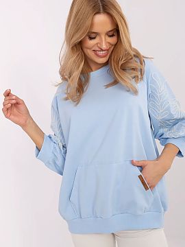 Bluza Rue Paris  Bluza casual pentru femei este o combinație de confort și detalii subtile și feminine. Realizată dintr-o amestec de bumbac moale și ela