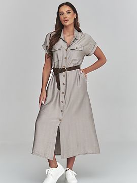 Rochie de zi Makadamia  Mizați pe eleganța atemporală și confortul oferite de o rochie cămașă midi cu curea, care se va potrivi perfect atât în ținutele d