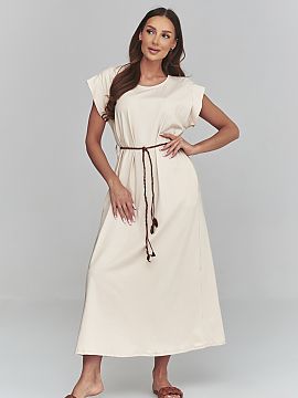 Rochie de zi Makadamia  Rochie midi universala pentru femei cu croiala lejera este o alegere excelenta pentru femeile care apreciaza confortul si stilul minimalist.