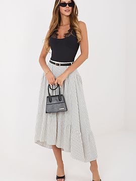 Fustă Italy Moda  Fusta midi casual cu carouri este o propunere confortabilă și elegantă pentru ziua de zi, ideală pentru stilizările relaxate și casual