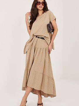 Fustă Italy Moda  Fusta midi casual in carouri este o propunere confortabila si eleganta pentru ziua de zi, ideala pentru stilizari relaxate si casual. Realiz