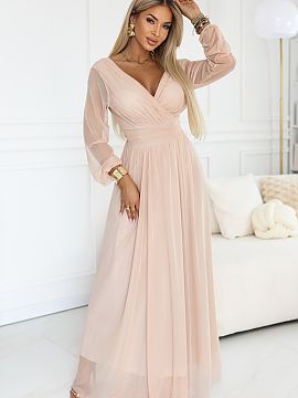 Rochie lungă Numoco  Când planificați o festivitate și doriți să optați pentru o nuanță deschisă și caldă, acest model se potrivește perfect unei sti