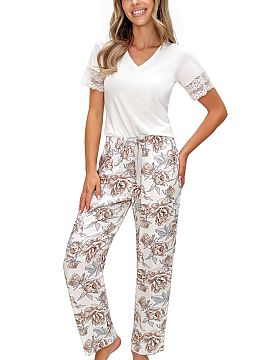 Pijama Donna  Pijama elegantă de damă Elizabeth cu pantaloni lungi este o combinație perfectă între confort, subtilitate feminină și stil atemporal