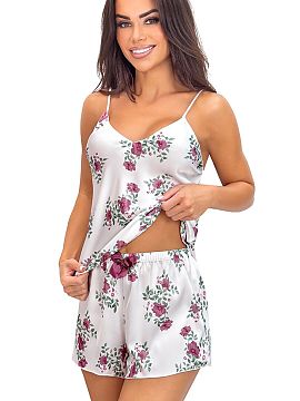 Pijama Donna  Pijama de satin pentru femei Julia 1/2 cu model floral este un set elegant și feminin, care combină ușurința materialului cu un design r
