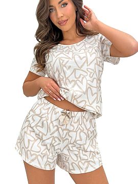 Pijama Donna  Pijama de damă din bumbac Adore cu două piese în inimioare este un set drăguț și confortabil creat pentru femeile care apreciază mate