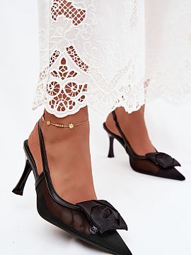 Sandale cu toc Step in style  Sandalii cu plasă pentru femei sunt o propunere elegantă și efectivă pentru ocazii speciale. Se potrivesc perfect pentru nunți, petrece