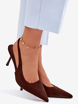 Sandale cu toc Step in style  Sandalele pentru femei din piele ecologică sunt o propunere elegantă pentru ocazii speciale. Tocul subțire în formă de ac subliniază f