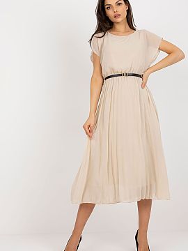 Rochie de zi Rue Paris  Rochia midi elegantă cu partea inferioară plisată este o combinație perfectă între stilul feminin, confort și clasicismul atemporal. 