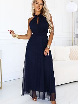 Rochie lungă Numoco  Imaginați-vă seara când vreți să arătați elegant, dar să vă simțiți ușor și relaxat. Această rochie maxi albastru închis îmb