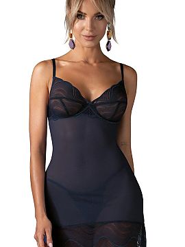 Lenjerie sexy completă Obsessive  Tricoul de noapte și chiloții Nightly Blue sunt o propunere pentru femeile care apreciază eleganța într-un stil subtil și senzual. Mat