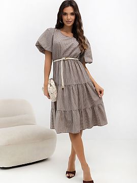 Rochie de zi Italy Moda  Rochie de vară pentru femei cu croială cloș este o propunere ideală pentru ținutele de zi cu zi. Modelul clasic în carouri îi confer�