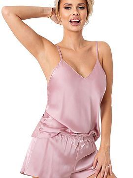 Pijama Donna  Pijama din satin Ella 1/2 este o propunere pentru femeile care pun accent pe combinatia dintre eleganta si confort. Realizata dintr-un satin