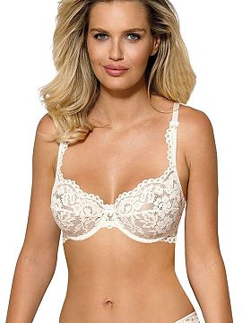 Soft Róża  Sutienul Newia este un model feminin într-o nuanță subtilă de ecru, care impresionează cu finisajul său elegant din dantelă. Cupele n
