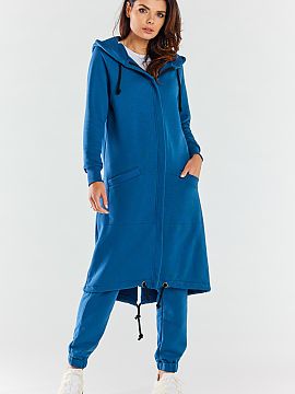 Bluză Infinite You  Bluza lungă cu mâneci lungi și cu glugă. Bluza se închide cu fermoar acoperit de listă. În față are buzunare inserate. Bluza ideal�