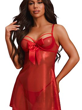 Lenjerie sexy completă Obsessive  Compleul babydoll Gifty este o propunere senzuală realizată dintr-un material ușor și transparent, cu un luciu subtil. Partea de sus uș