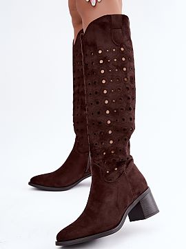 Cizme cu toc Step in style  Cizmele de damă de la marca Jezzi, fabricate din piele ecologică de catifea, sunt un model elegant care se remarcă prin finisajul său aj