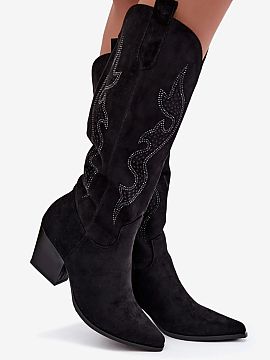 Cizme cu toc Step in style  Cizme cowboy pentru femei din piele ecologică, cu toc în formă de stâlp, sunt o propunere elegantă pentru zilele mai reci. Ornamentul d