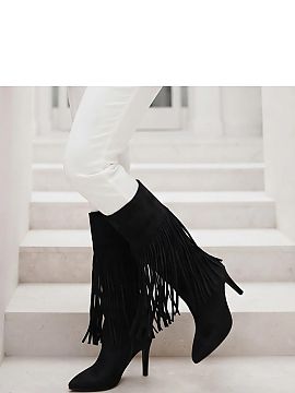 Cizme cu toc Solea  Bocanci peste genunchi din piele ecologică de catifea sunt un model elegant pentru femeile care apreciază accesorii puternice. Vârful sub