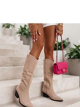 Cizme cu toc Solea  Cizmele de damă în stil cowboy realizate din piele ecologică de catifea sunt un accesoriu la modă care va accentua caracterul fiecărei 