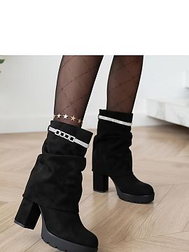 Botine cu toc Solea  Botine elegante pentru femei din piele ecologică de catifea sunt o propunere ideală pentru zilele mai reci. Tija caracteristică, răsucit