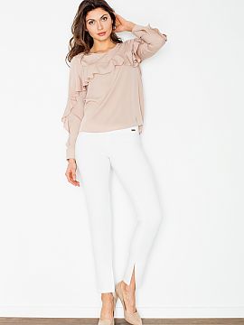 Pantaloni de damă Figl  Pantaloni de damă cu croială dreaptă. Pantaloni cu fermoar lateral. În partea de jos a picioarelor cu fante. <Compoziție: 30% viscoză,