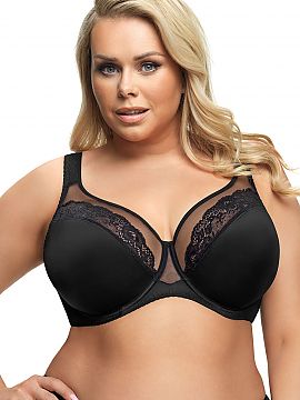 Soft Gorsenia Lingerie  Sutien negru elegant, moale, cu arcuri. Bun pentru sâni medii și mari. Împodobește foarte bine decolteul, mai ales datorită dantelei de