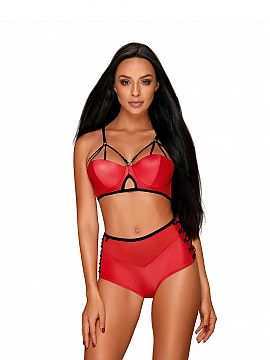 Lenjerie sexy completă Obsessive  Alungă plictiseala! Cu Leatheria Red set by Obsessive, seara va fi cu siguranță de neuitat. Setul din două piese este confecționat din 