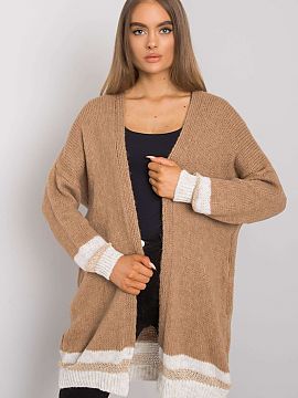 Cardigan Och Bella  Cardigan tricotat descheiat de culoare camel.