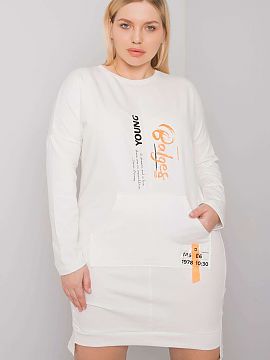 Rochie de zi Relevance  Rochie de damă de mărime mare cu buzunar, de culoare ecru. Rochie cu mâneci lungi.