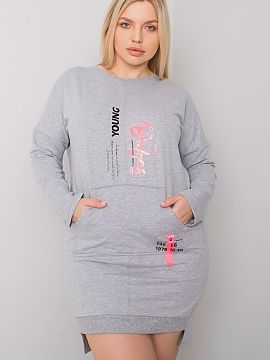 Rochie de zi Relevance  Rochie pentru femei plus size gri melange cu buzunar. Rochie cu mâneci lungi.