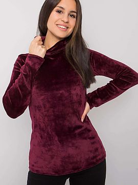 Helancă Lakerta  Pulover din velur cu guler înalt în culoarea burgundy, cu croială dreaptă și mâneci lungi. Perfect pentru multe ocazii.